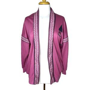 Vintage 80s Pink Geometric Print Open-Front Jersey Cardigan, Size Small
